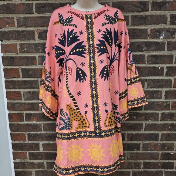 Anthropologie Dresses & Skirts - Farm Rio for Anthropologie Size S Pink Black Jungle Mini Dress Sun Printed Shift